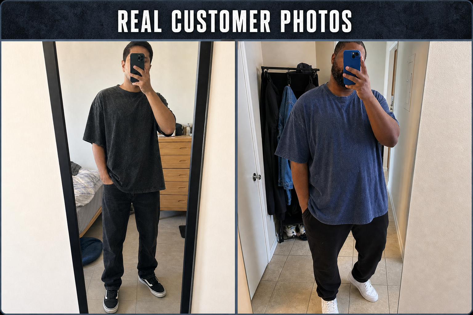 Real customer photos wearing washed oversized T-shirts