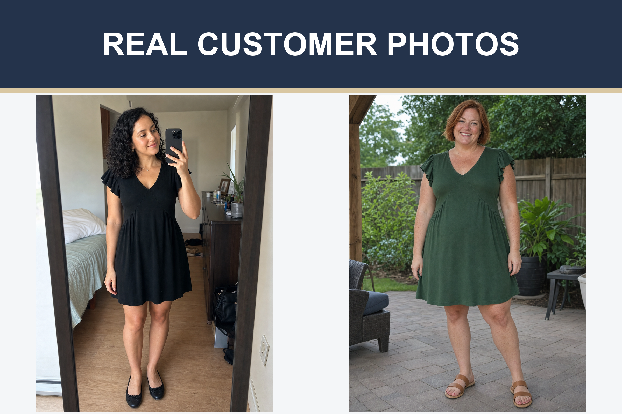 Real customer photos wearing black and forest green empire dresses