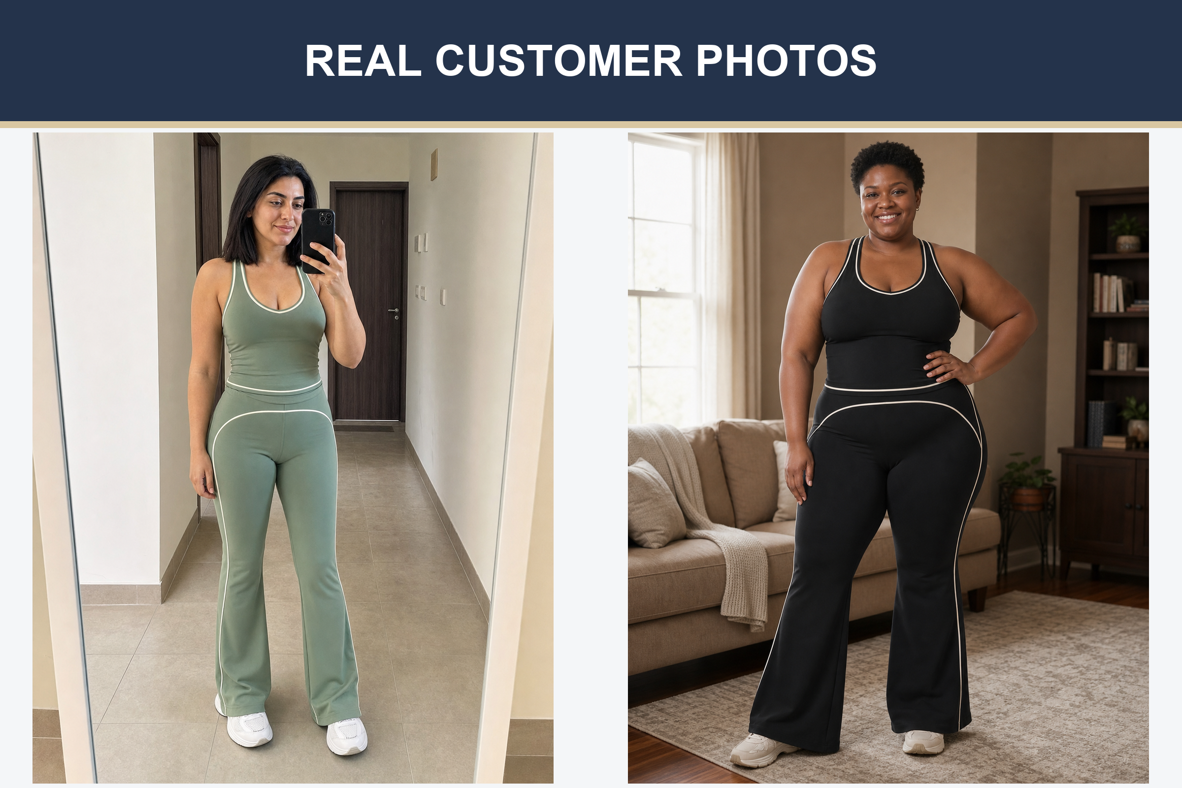 Real customer flare active set photos in sage and black