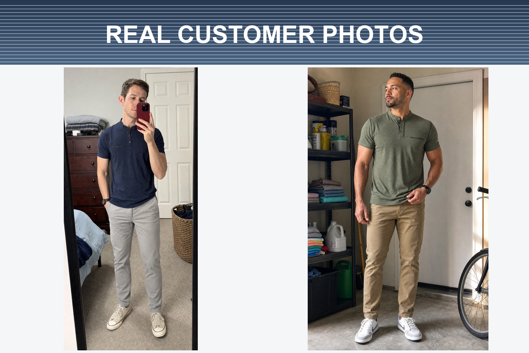 Real customer photos of men's short sleeve Henley shirts set two