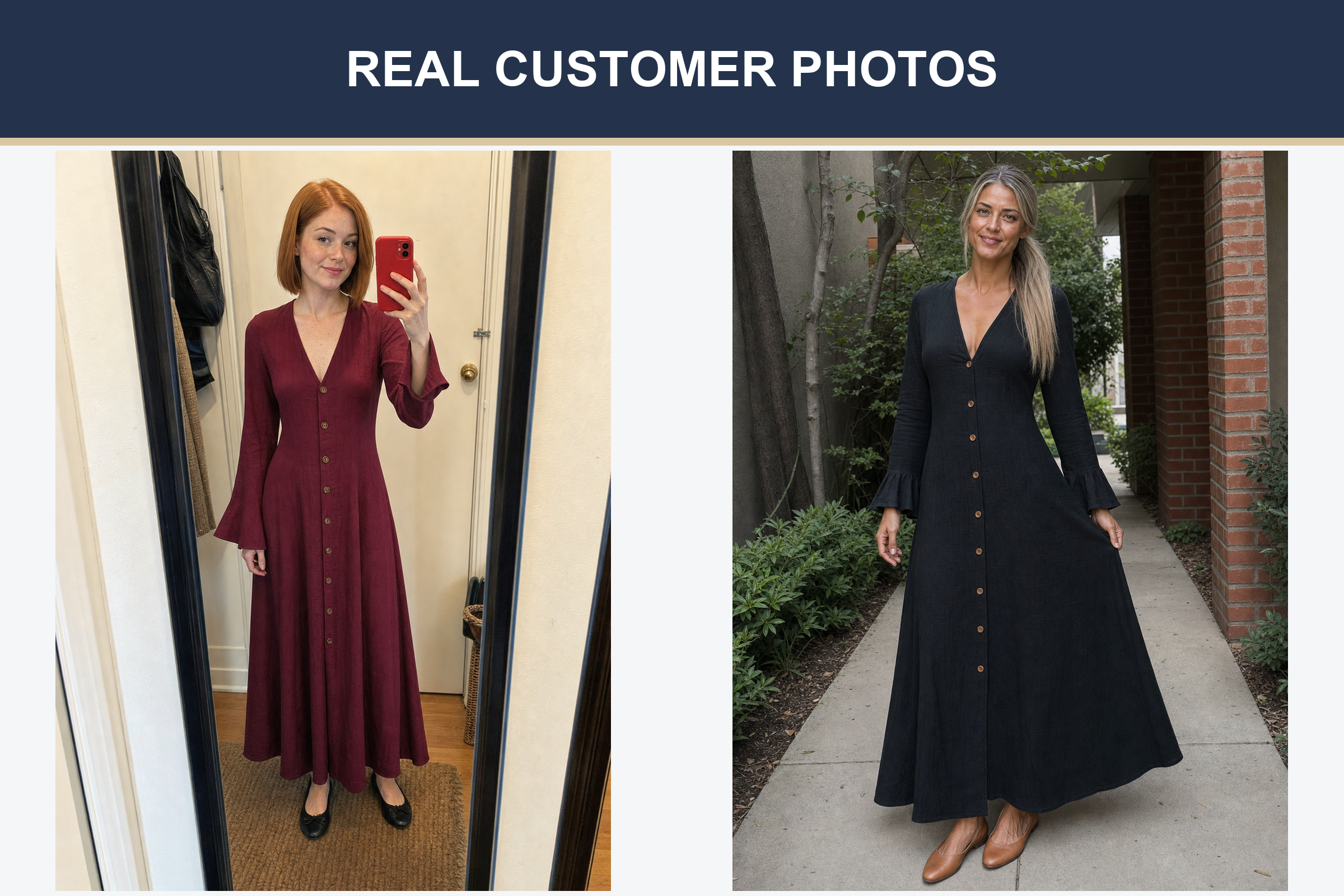 Real customer photos wearing burgundy and black maxi dresses