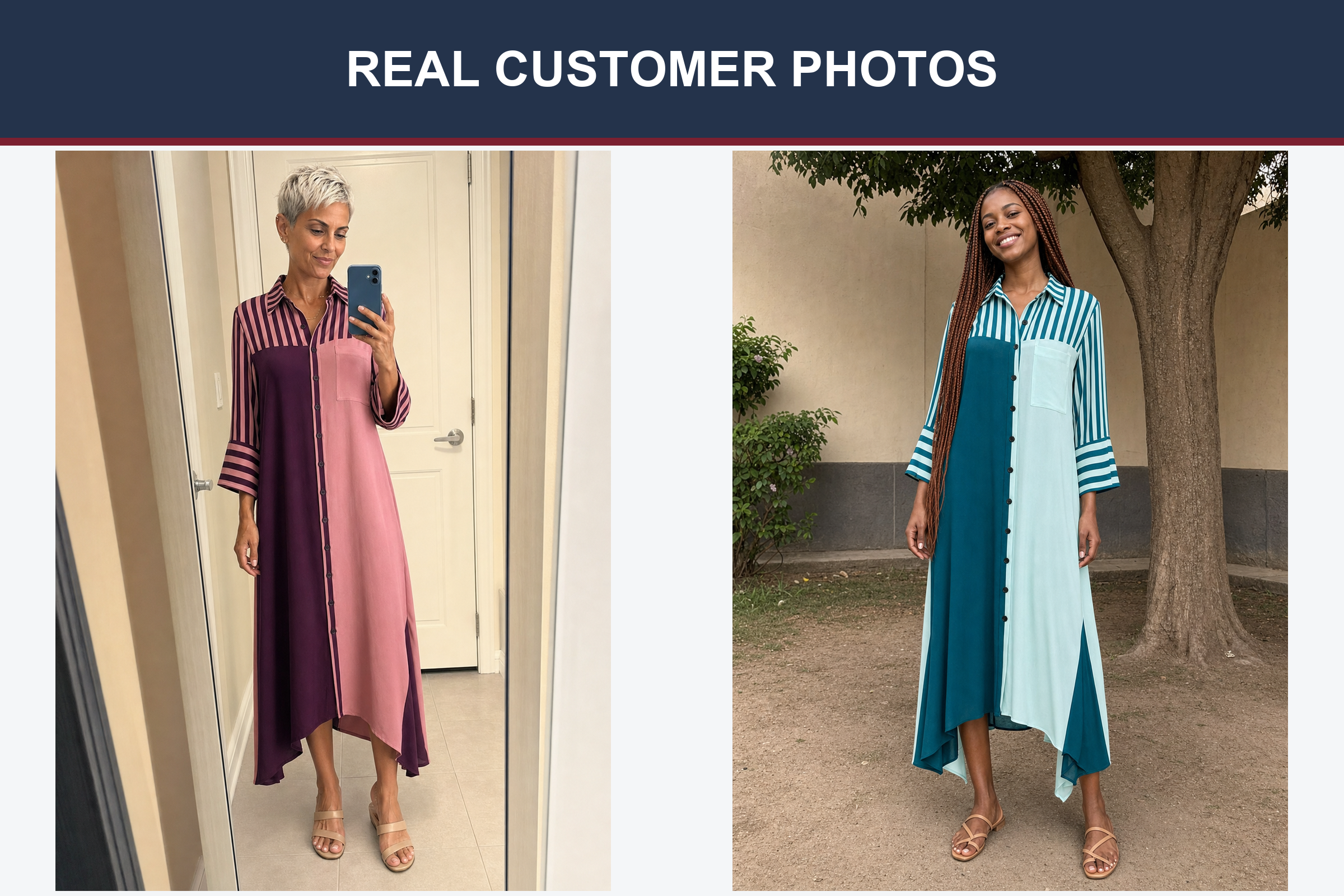 Real customer shirt dress photos with one phone and one timer image