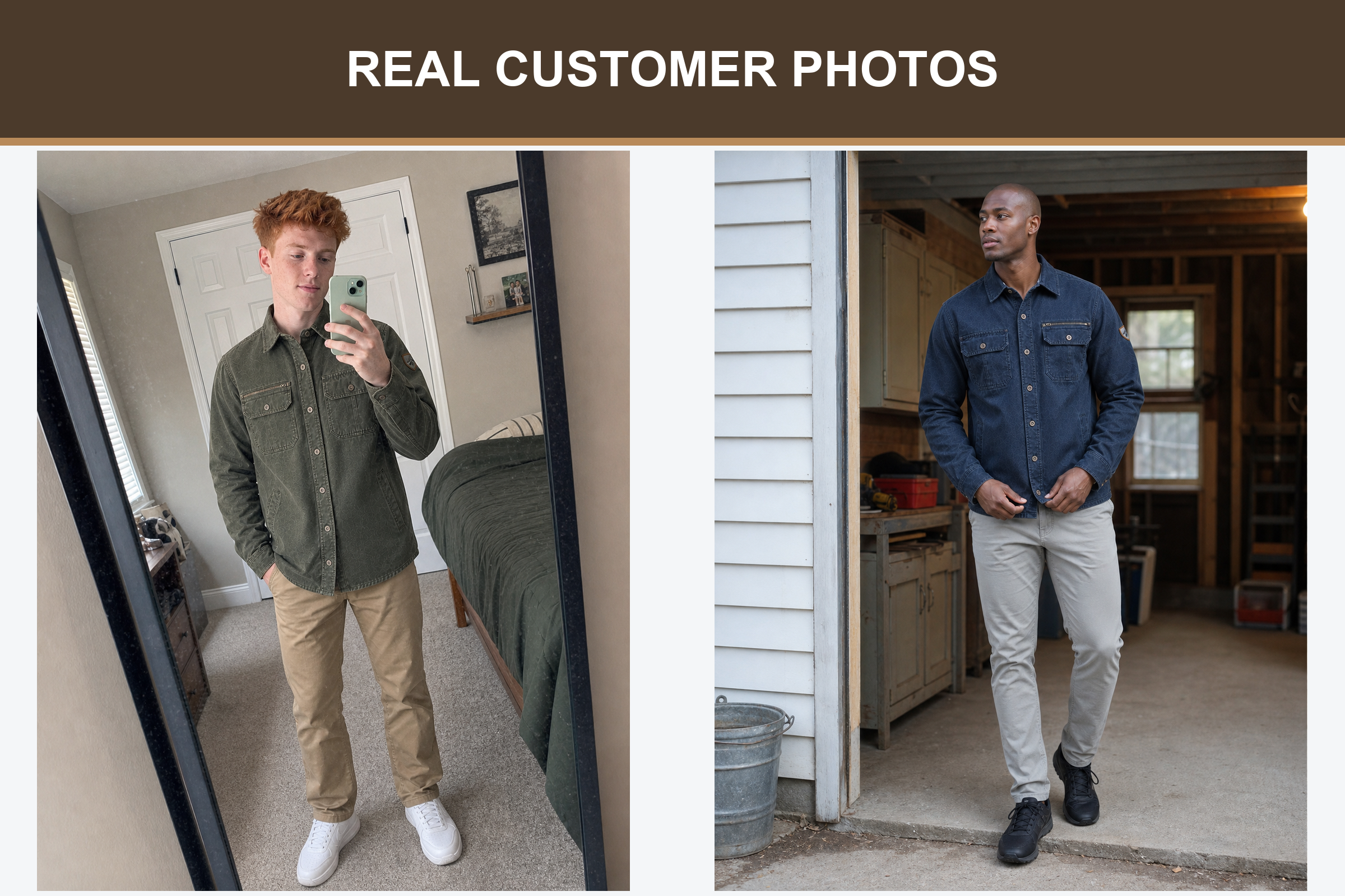 Real customer photos showing field jacket fit