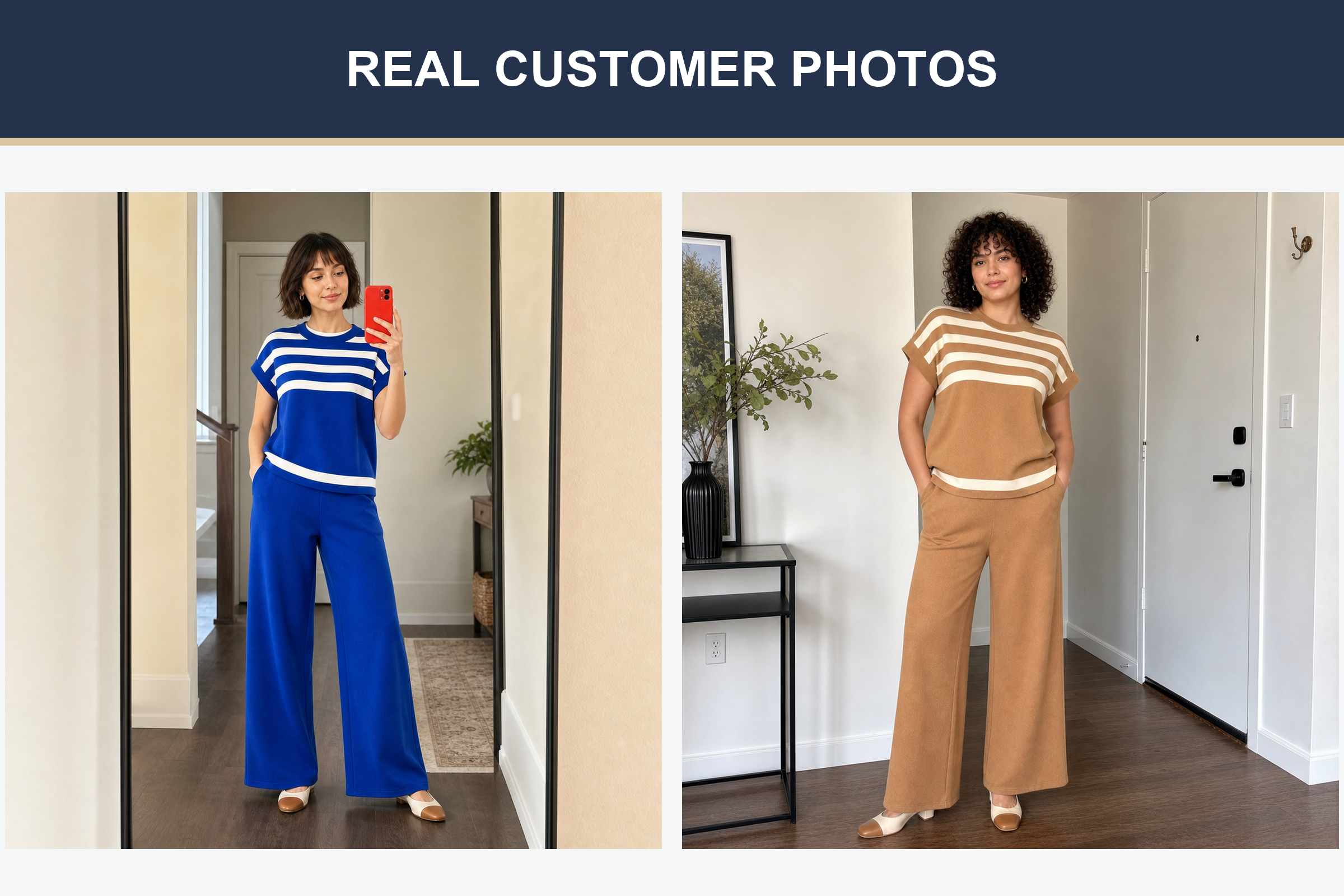 More real customer photos wearing the relaxed denim set