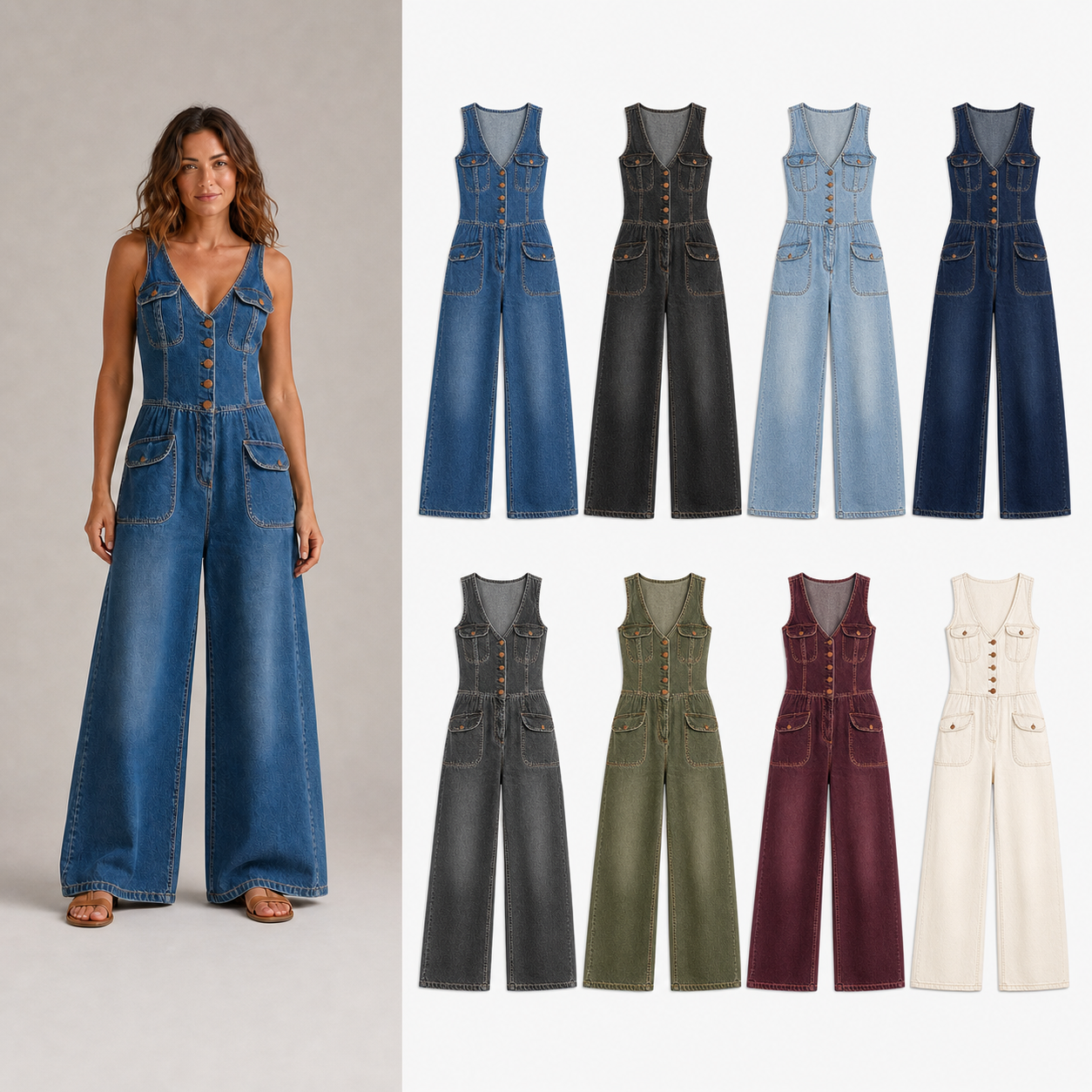 Women's denim wide-leg jumpsuit mixed eight pack