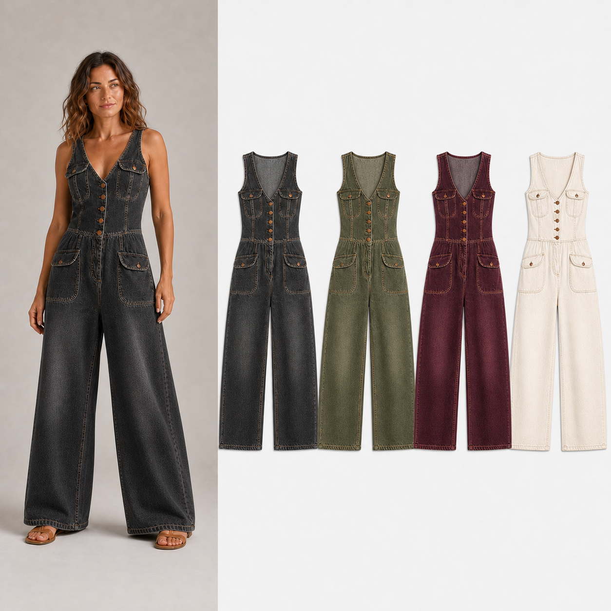 Women's denim wide-leg jumpsuit mixed four pack B