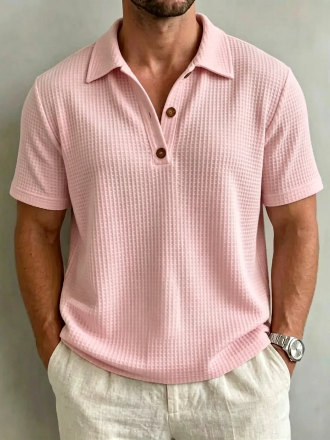 ☀️ Polo Homme Texturé Respirant – Élégance Décontractée & Confort Estival 👕🇫🇷