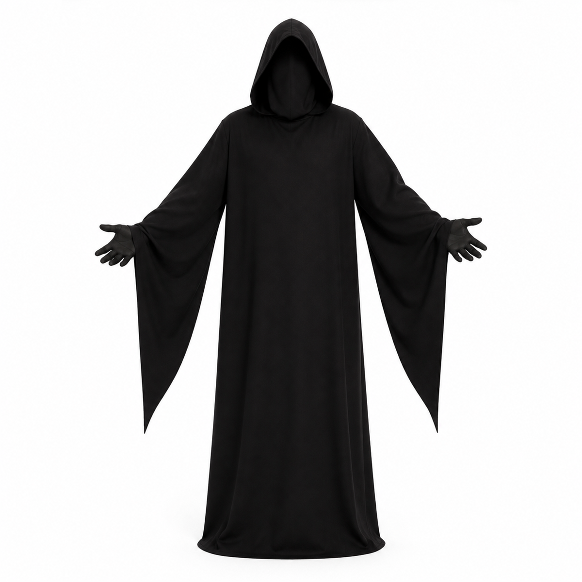 🌑 Silhouette de l’ombre | Longue robe noire de Faucheuse à capuche
