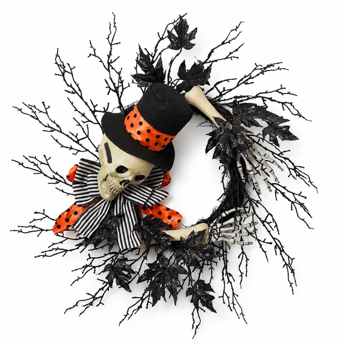 💀 Accueil macabre | Couronne décorative avec squelette élégant