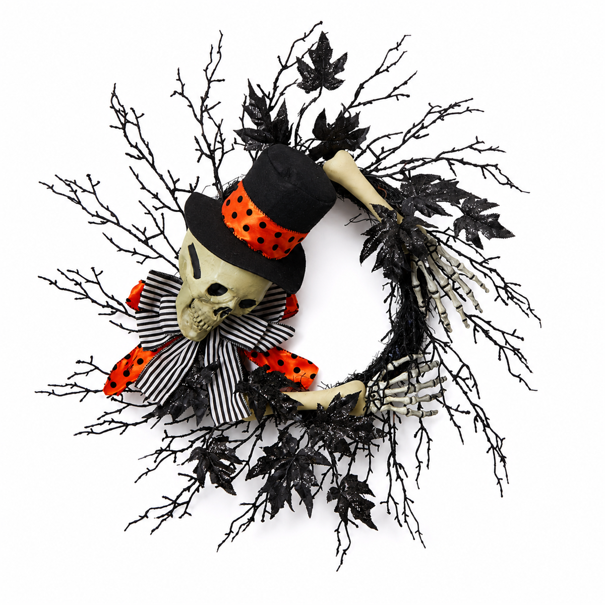 💀 Accueil macabre | Couronne décorative avec squelette élégant