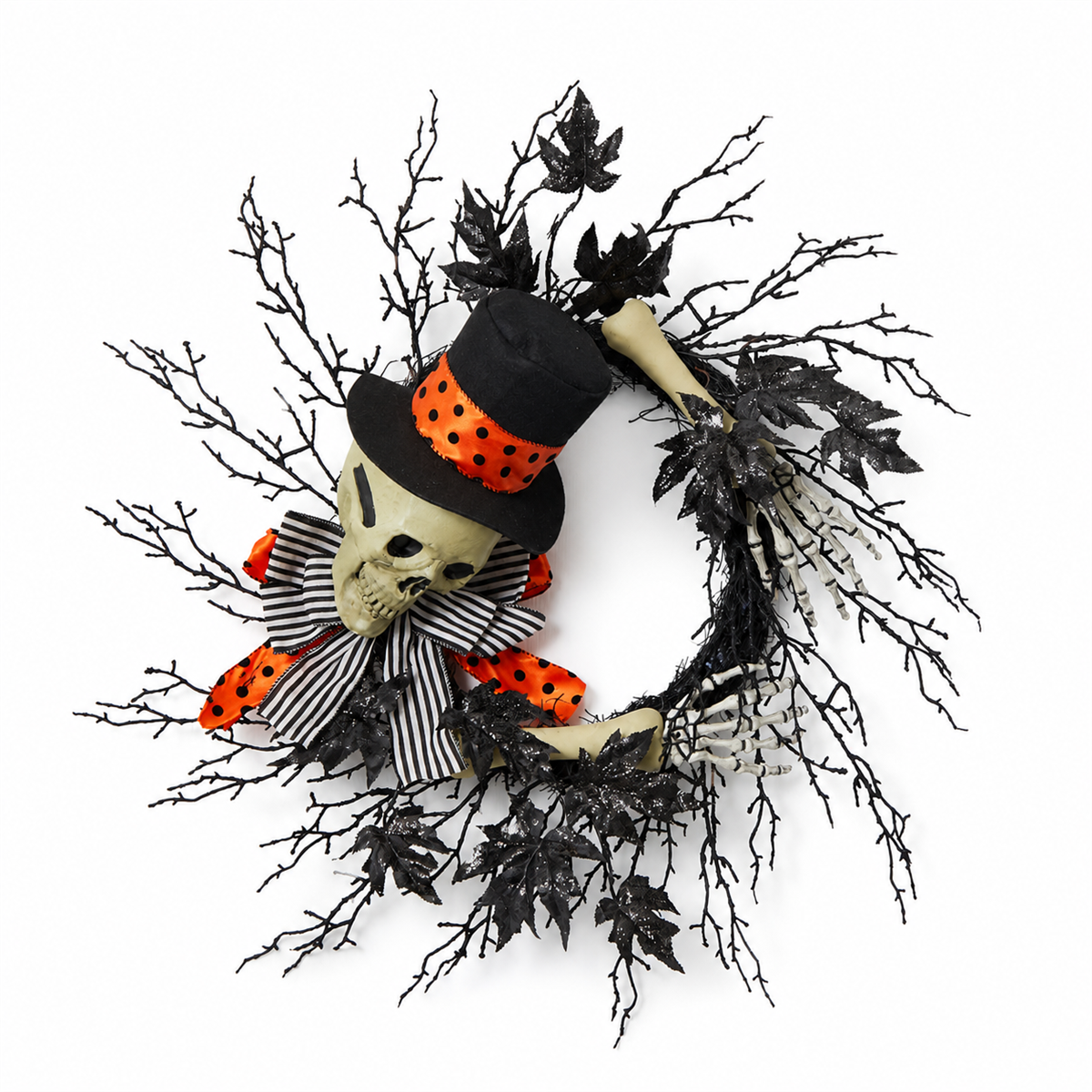 💀 Accueil macabre | Couronne décorative avec squelette élégant