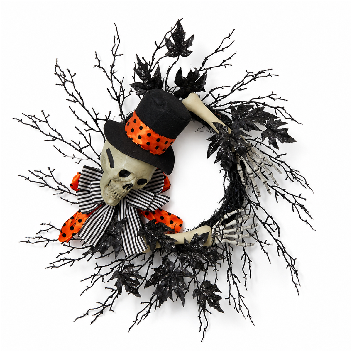 💀 Accueil macabre | Couronne décorative avec squelette élégant