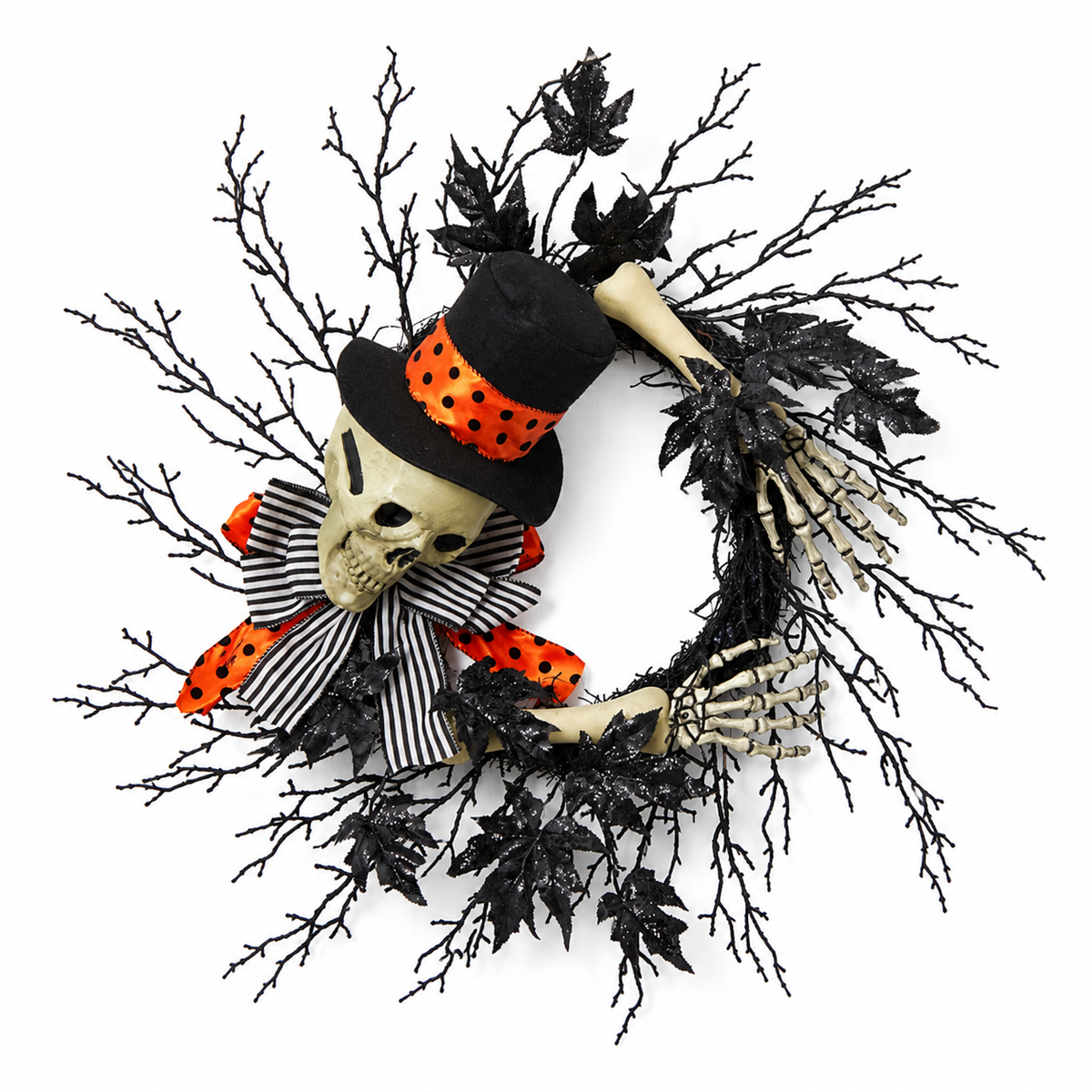 💀 Accueil macabre | Couronne décorative avec squelette élégant