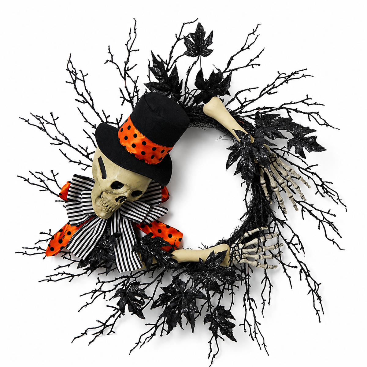 💀 Accueil macabre | Couronne décorative avec squelette élégant