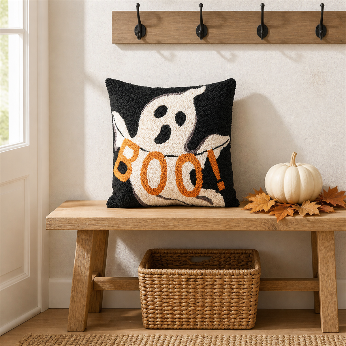 👻 Douceur d’Halloween | Coussin fantôme BOO de 35 cm