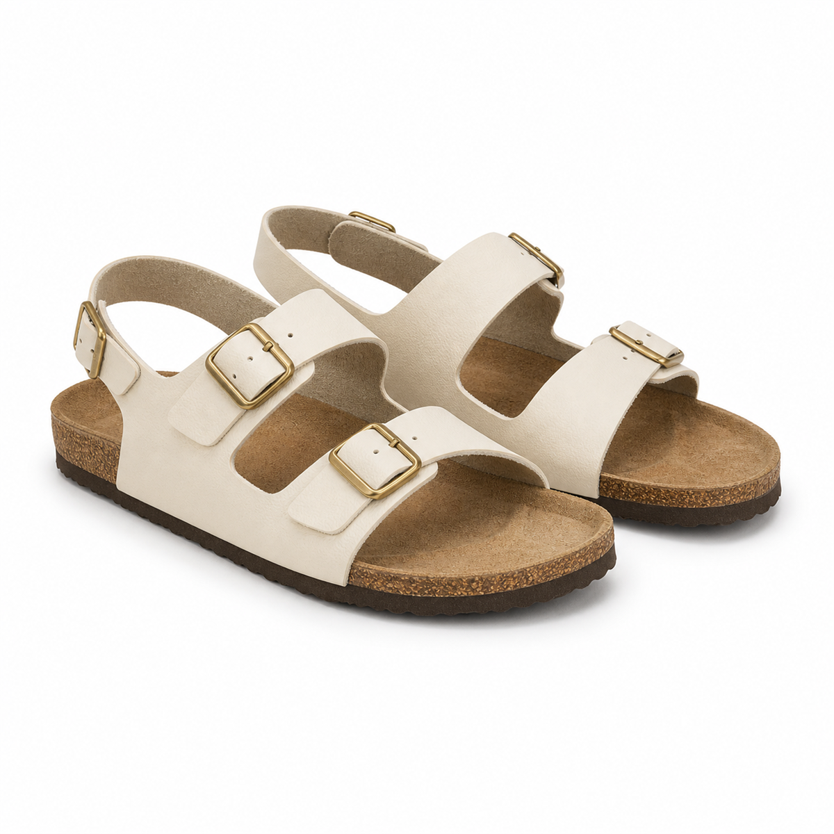 Sandales à semelle liège et bride arrière crème pour femme - 1