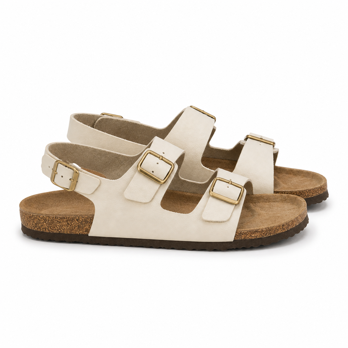 Sandales à semelle liège et bride arrière crème pour femme - 4