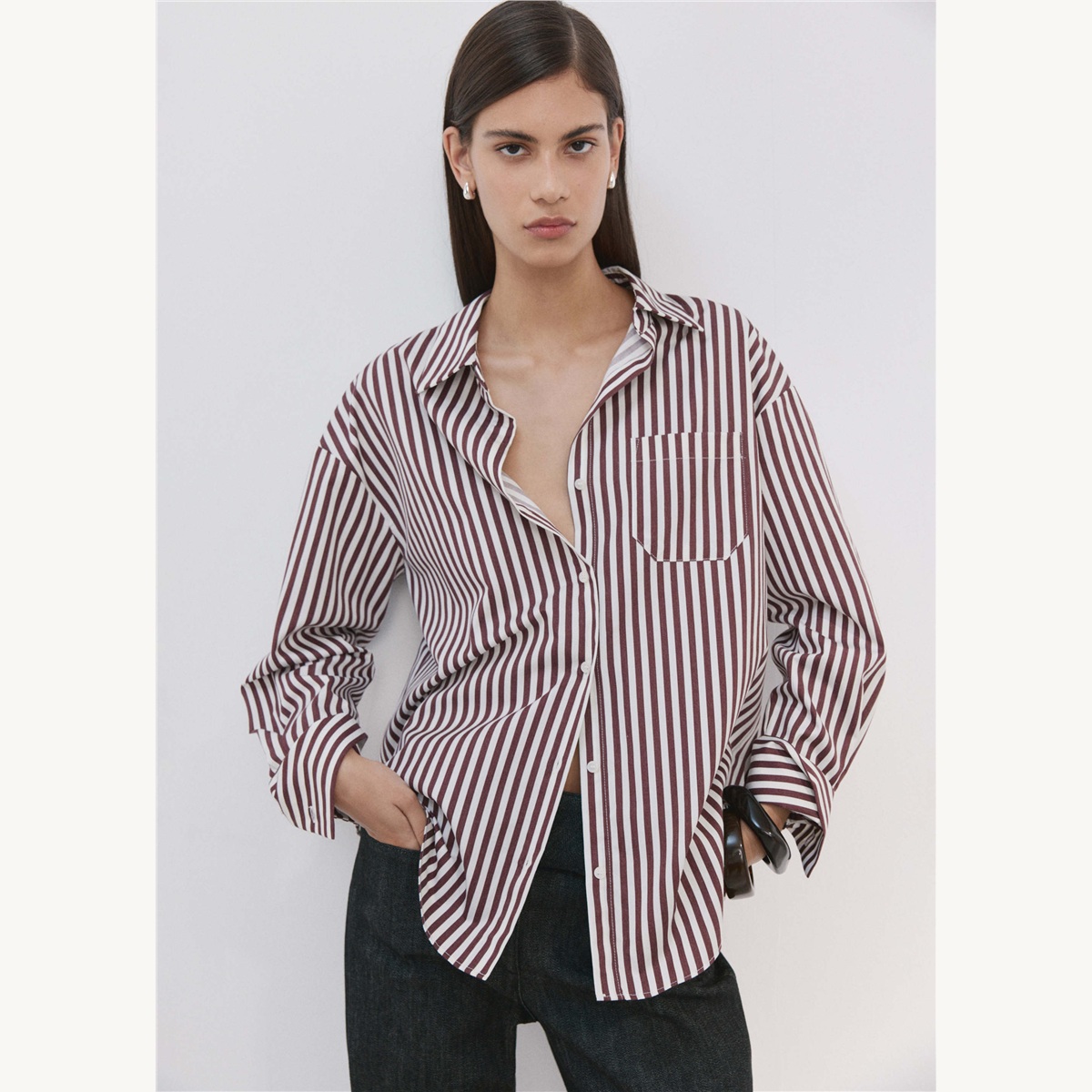 Chemise rayée écrue et bordeaux - vue principale