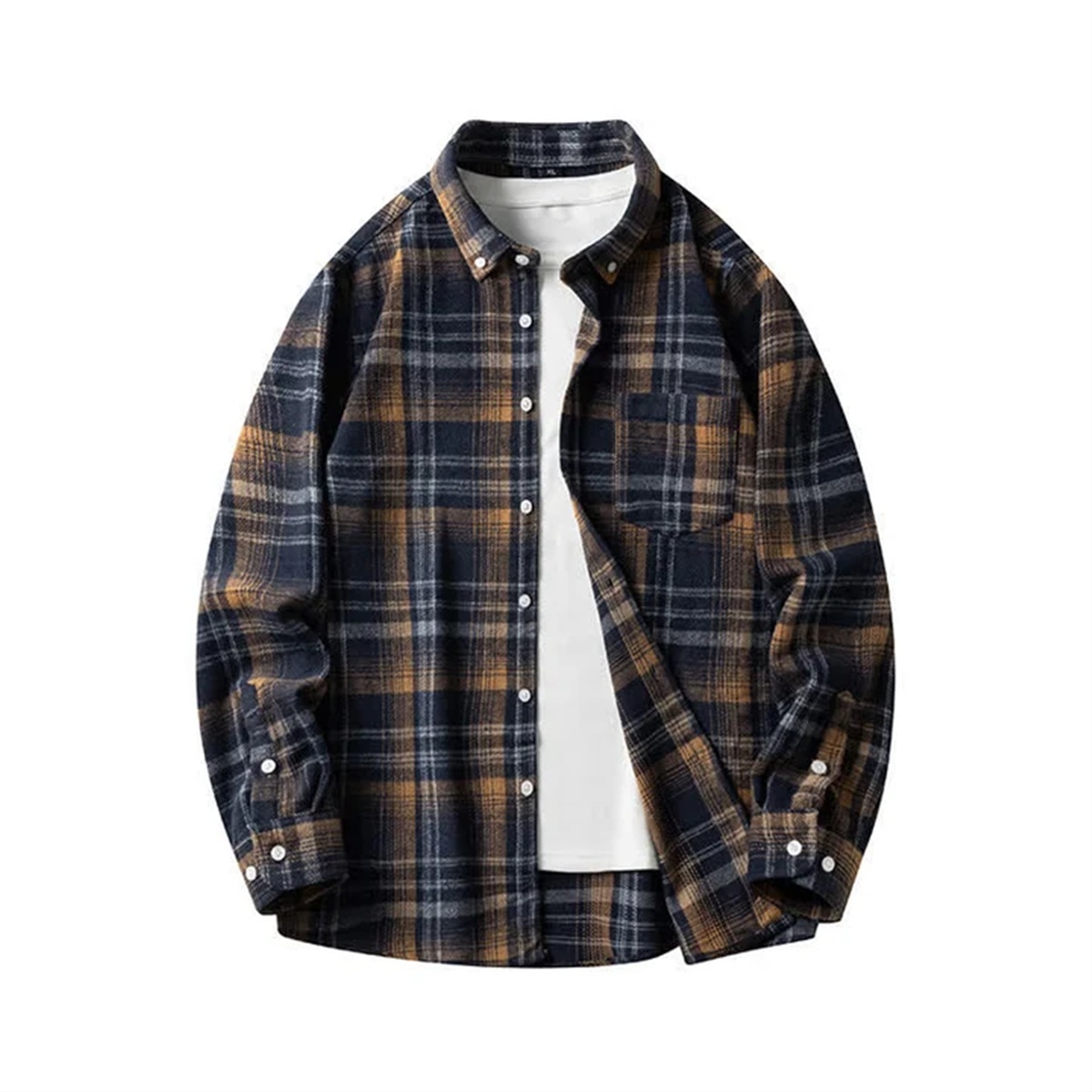 Chemise homme à carreaux marine et camel