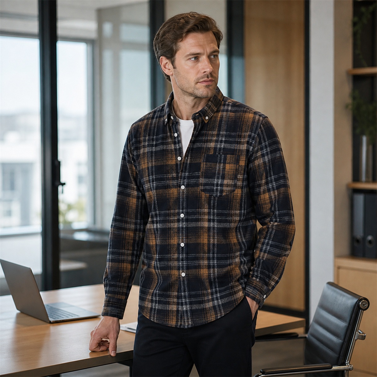 Chemise à carreaux dans une tenue de bureau décontractée