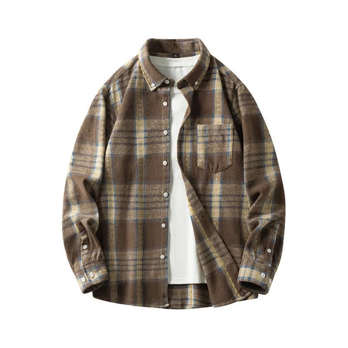Chemise homme à carreaux marron et bleu