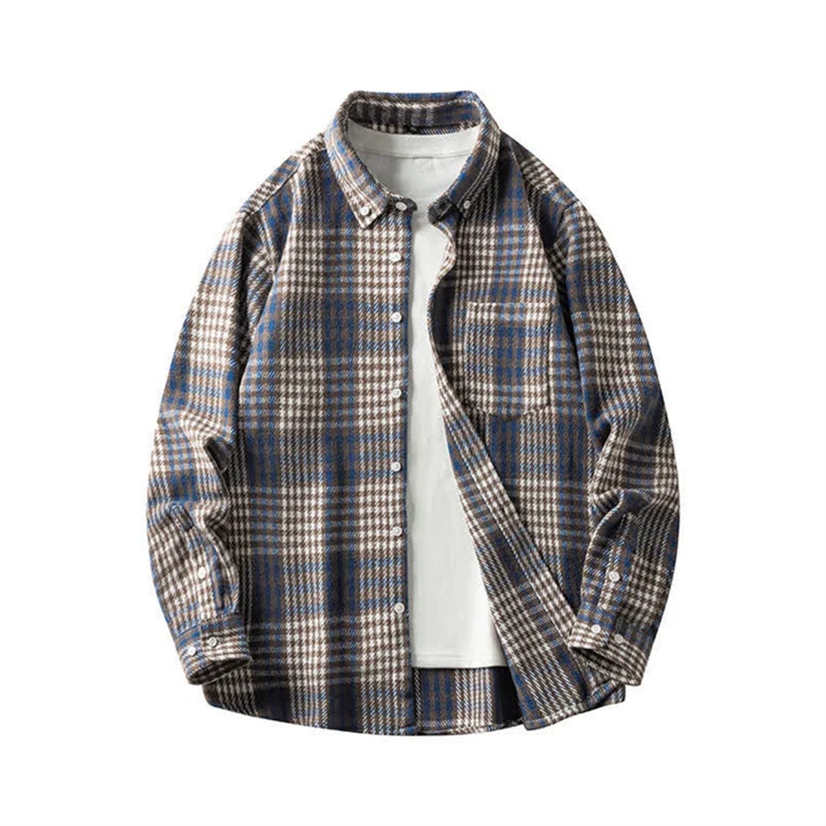 Chemise homme à carreaux bleu, marron et écru