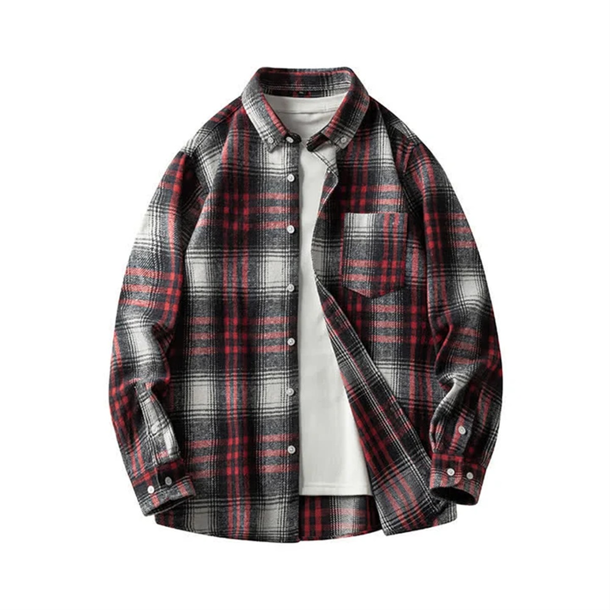 Chemise homme à carreaux rouge, noir et écru
