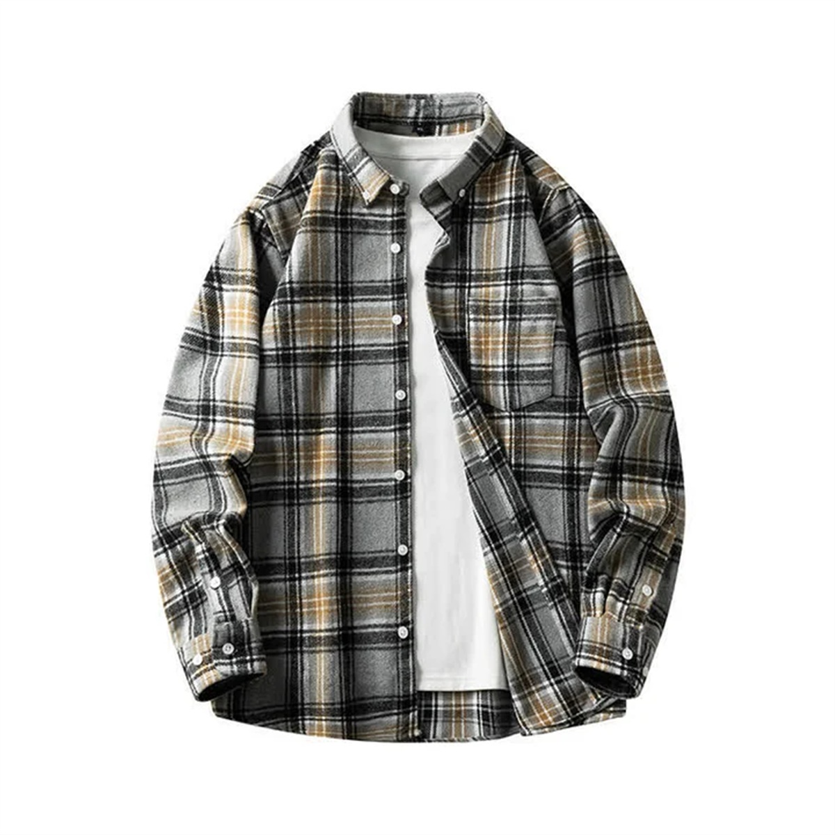 Chemise homme à carreaux gris, noir et camel