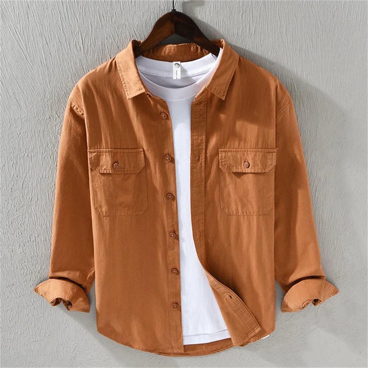 Surchemise homme camel à deux poches