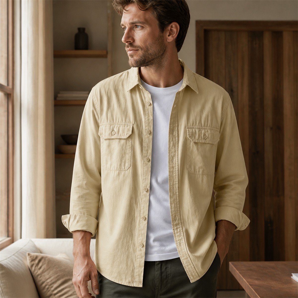 Surchemise beige pour une tenue de week-end