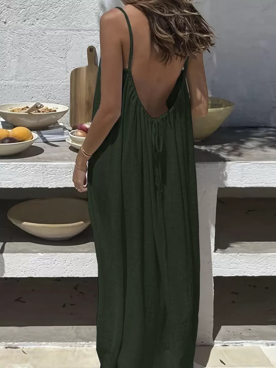 Rückenfreies Maxikleid in Dunkelgrün
