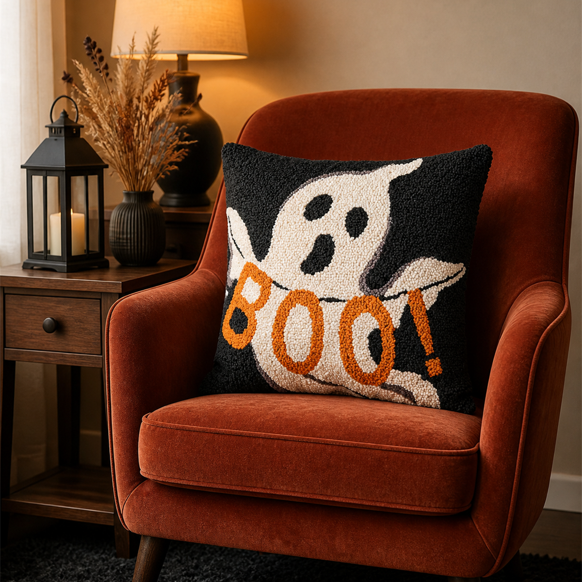 👻 Douceur d’Halloween | Coussin fantôme BOO de 35 cm