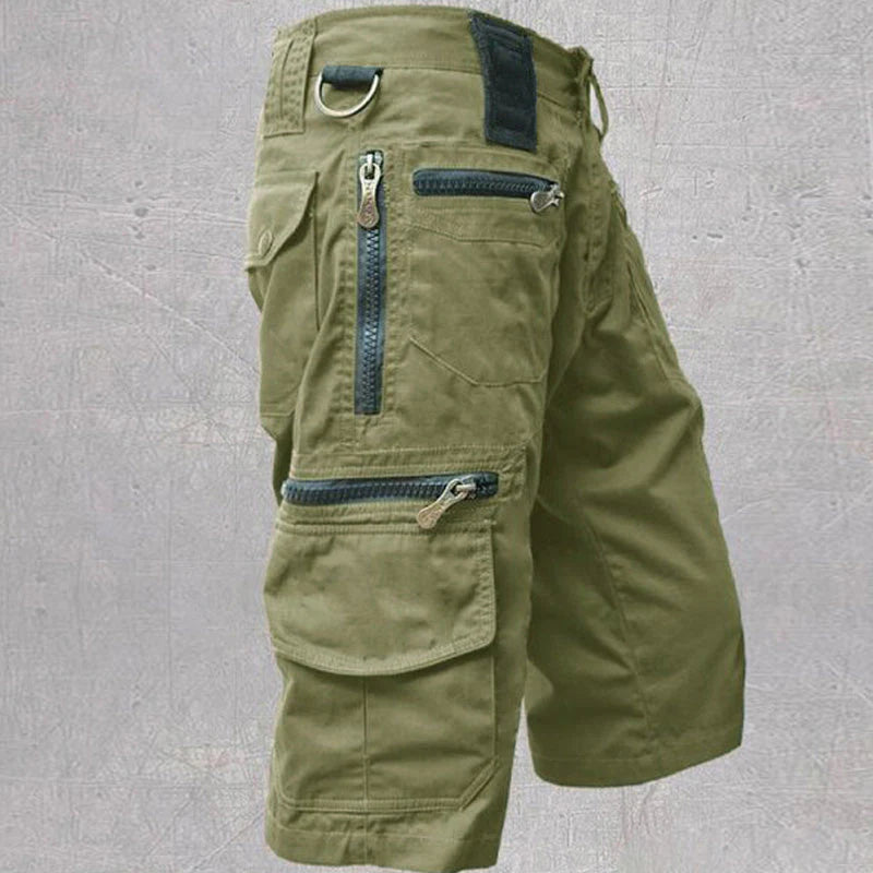 Short cargo homme zippé multi-poches — vert militaire