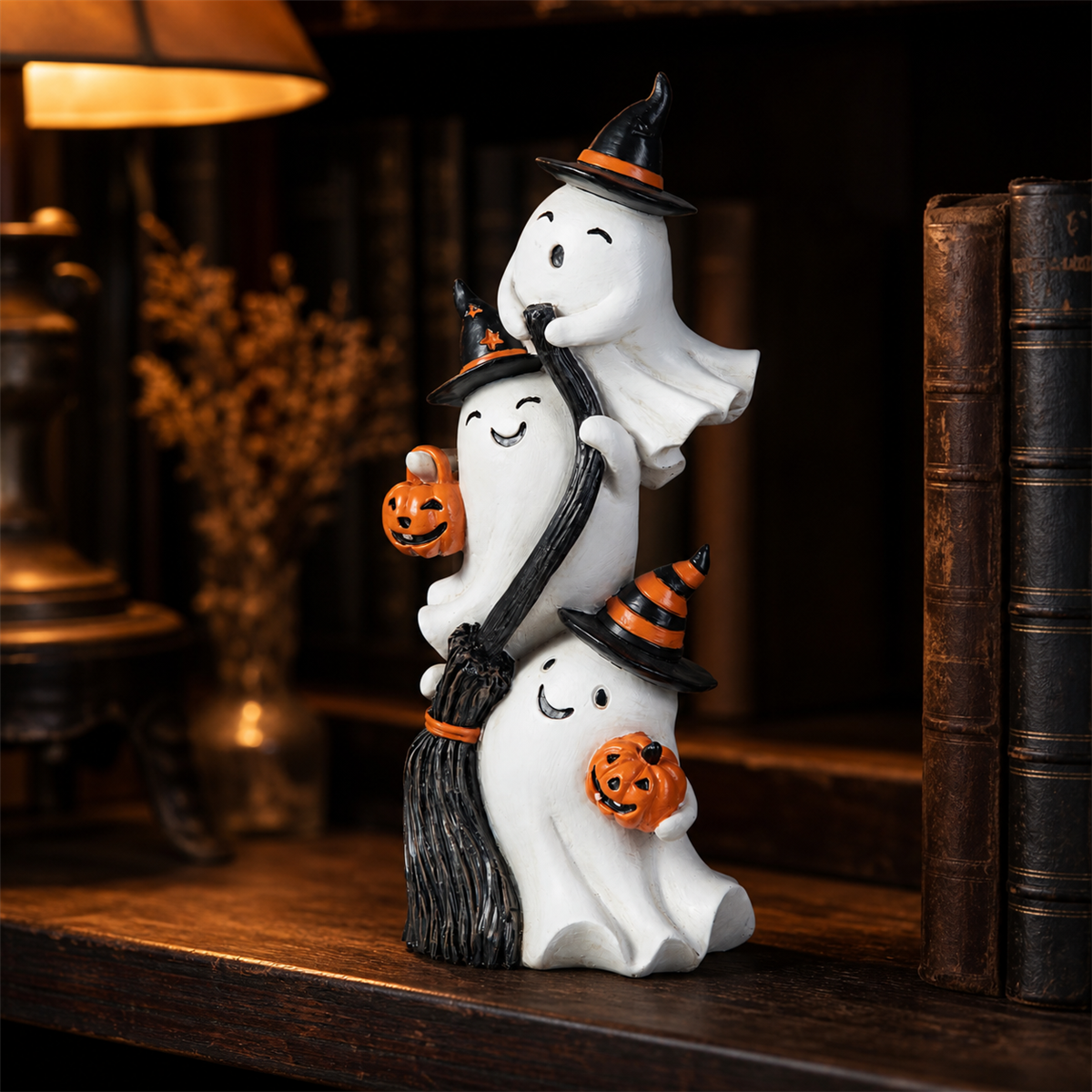 Spécial Halloween – décoration de table avec trois fantômes sorciers empilés, 33 cm