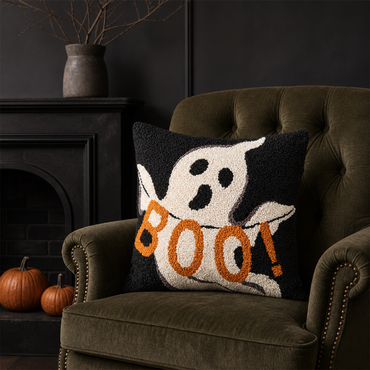 👻 Douceur d’Halloween | Coussin fantôme BOO de 35 cm