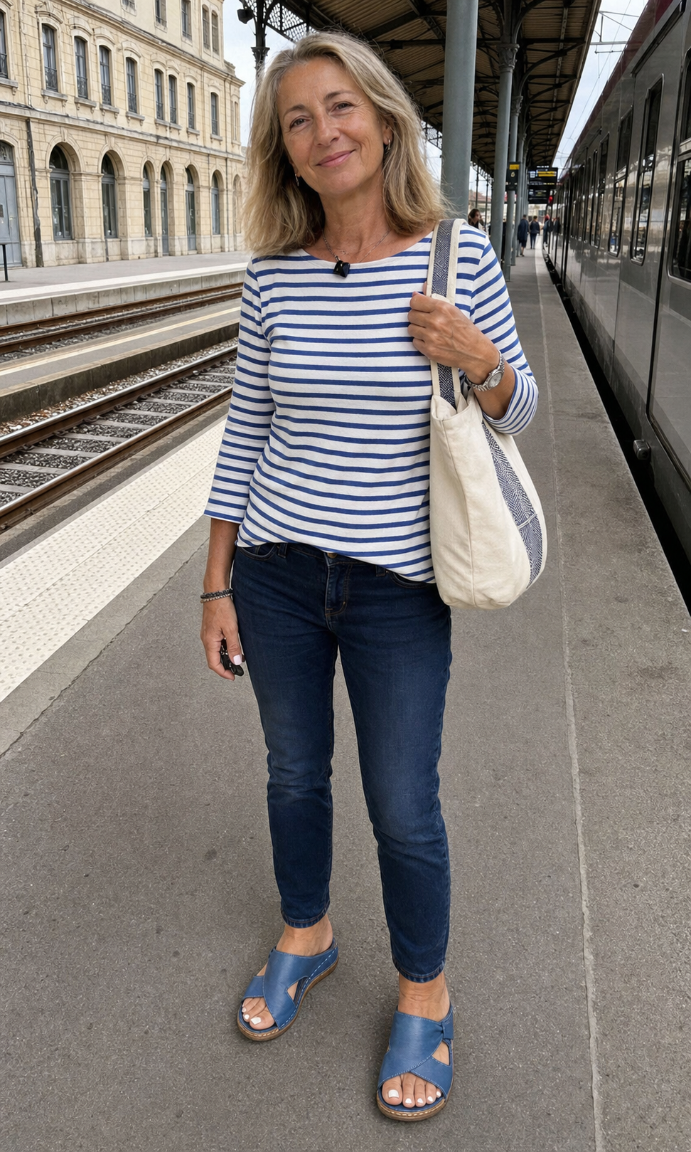 Femme portant les sandales à brides croisées dans son quotidien, photo 5