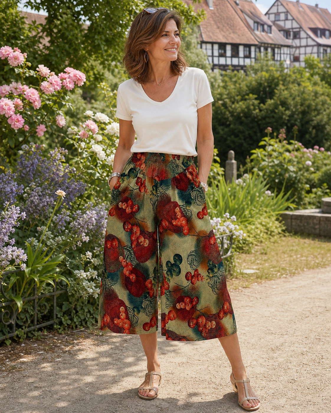 Pantacourt femme motif 4 porté dans une tenue française