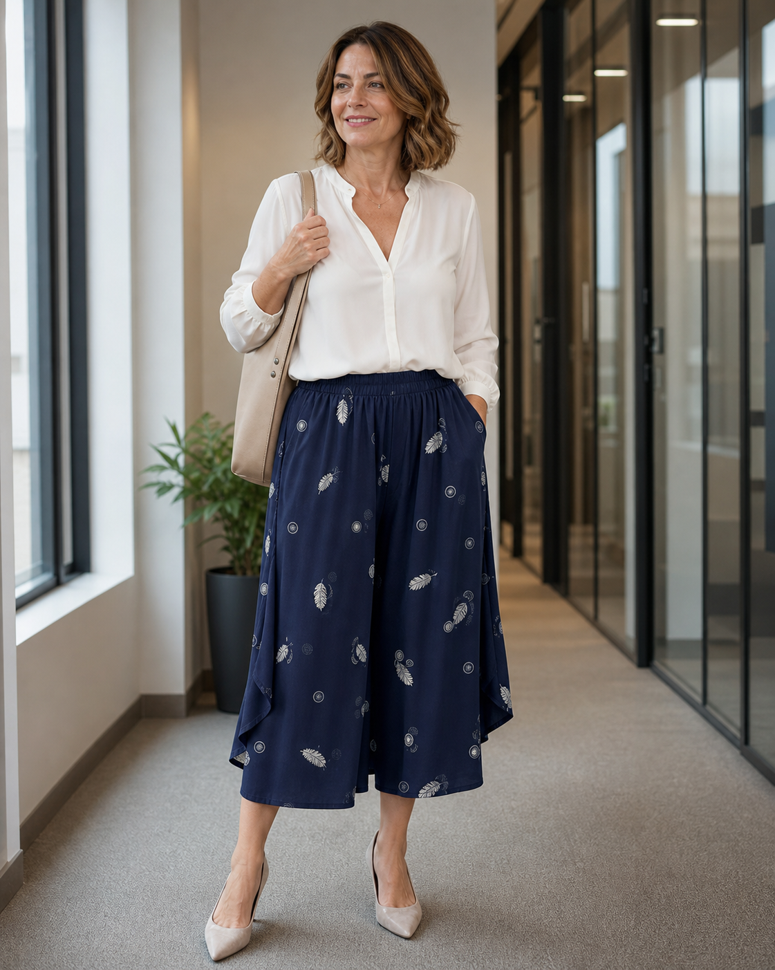 Pantacourt femme motif 8 porté dans une tenue française