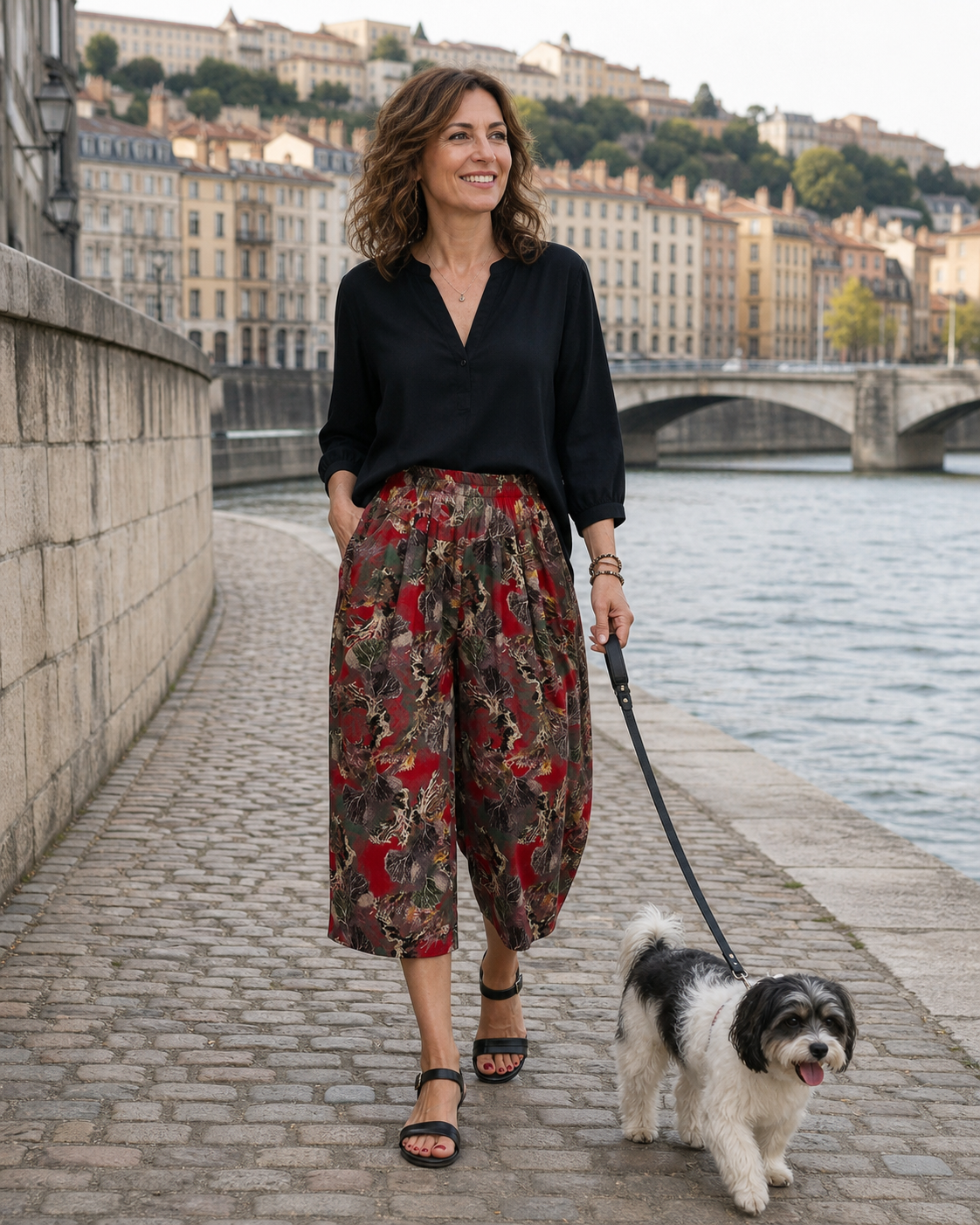Pantacourt femme motif 10 porté dans une tenue française