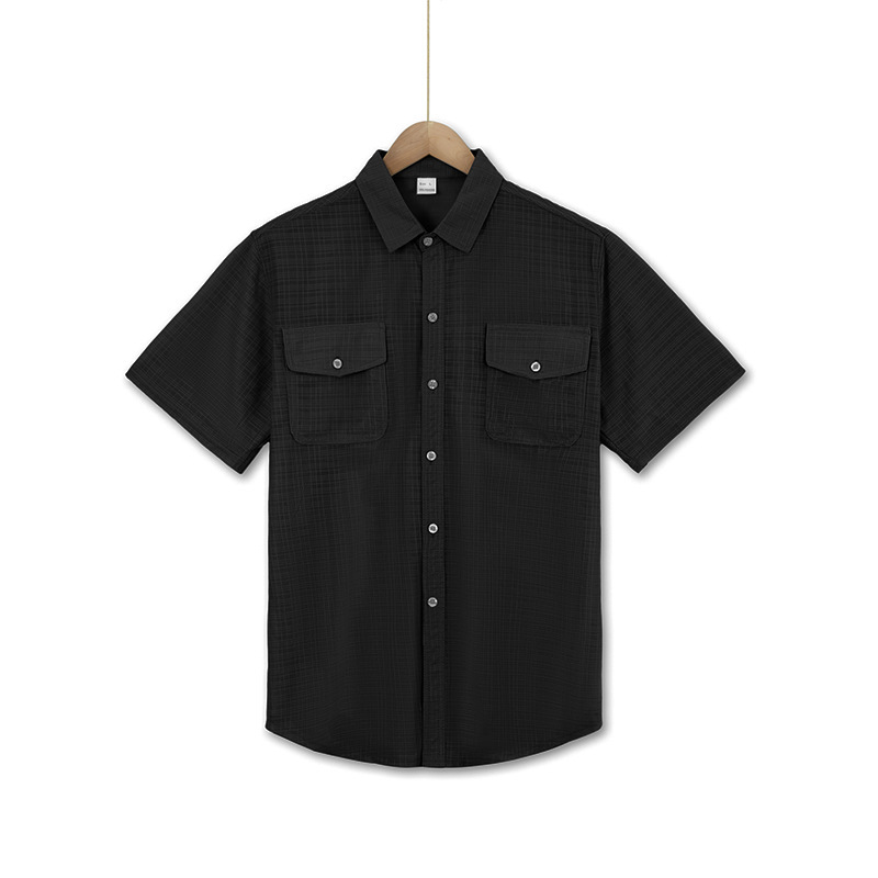 Men's textured short sleeve button-up shirt - Black