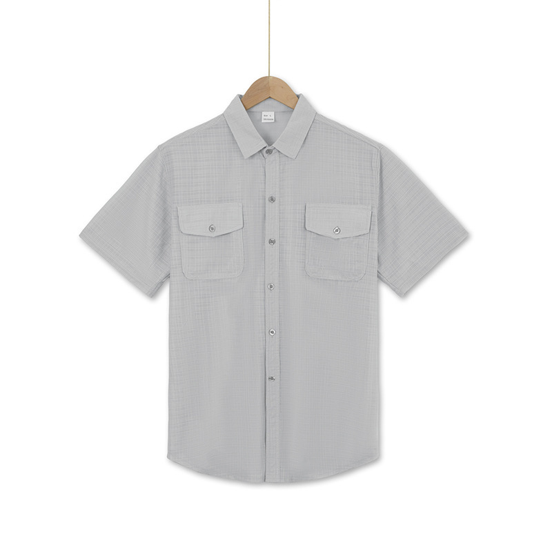 Men's textured short sleeve button-up shirt - Light Gray