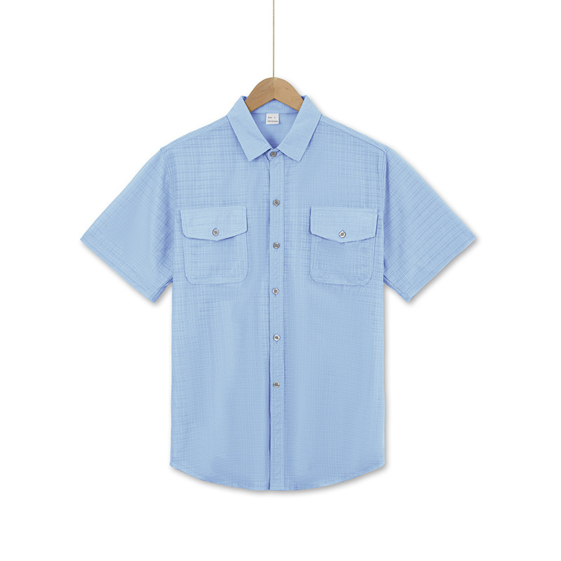 Men's textured short sleeve button-up shirt - Light Blue