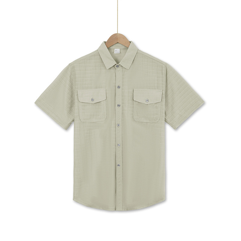 Men's textured short sleeve button-up shirt - Sage Khaki