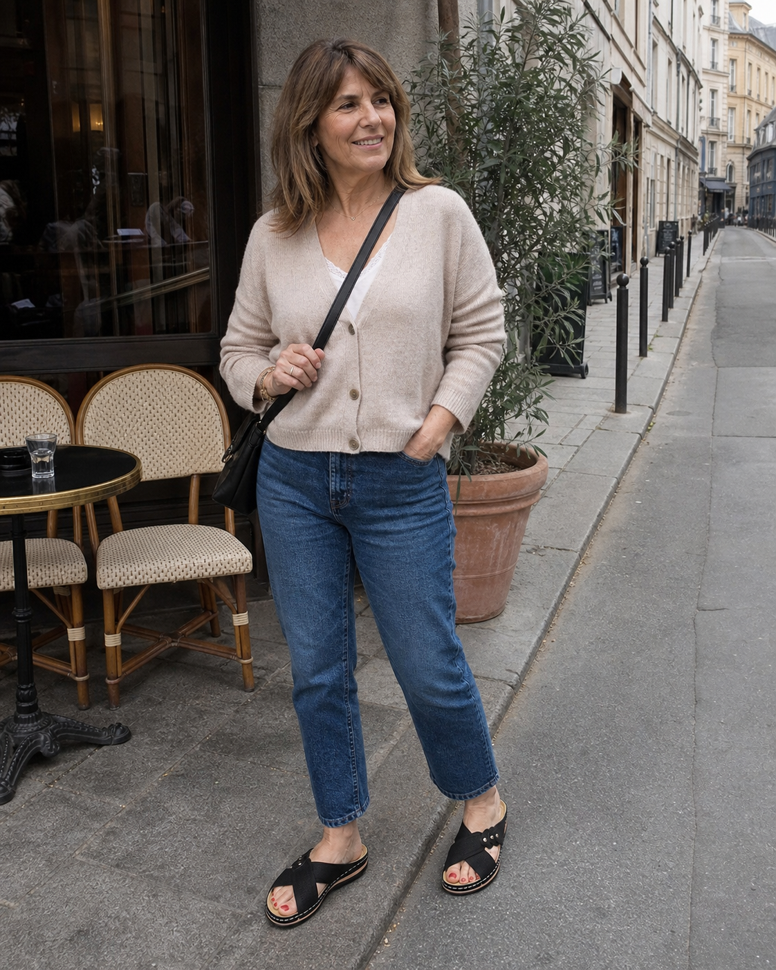 Inspiration sortie au café avec les sandales noires