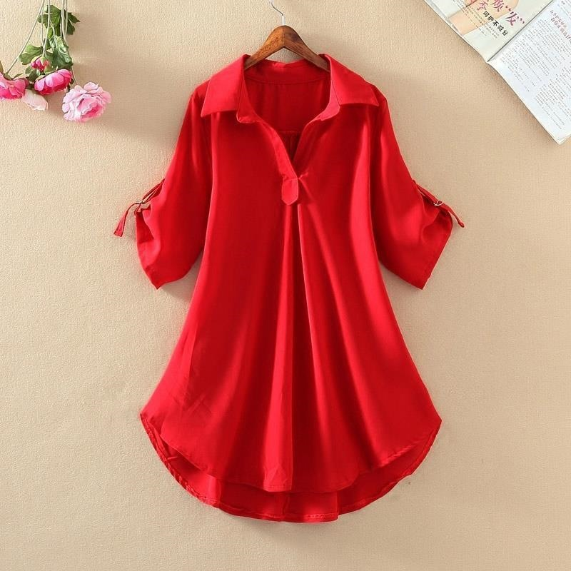 Túnica holgada de mujer en rojo con cuello anudado