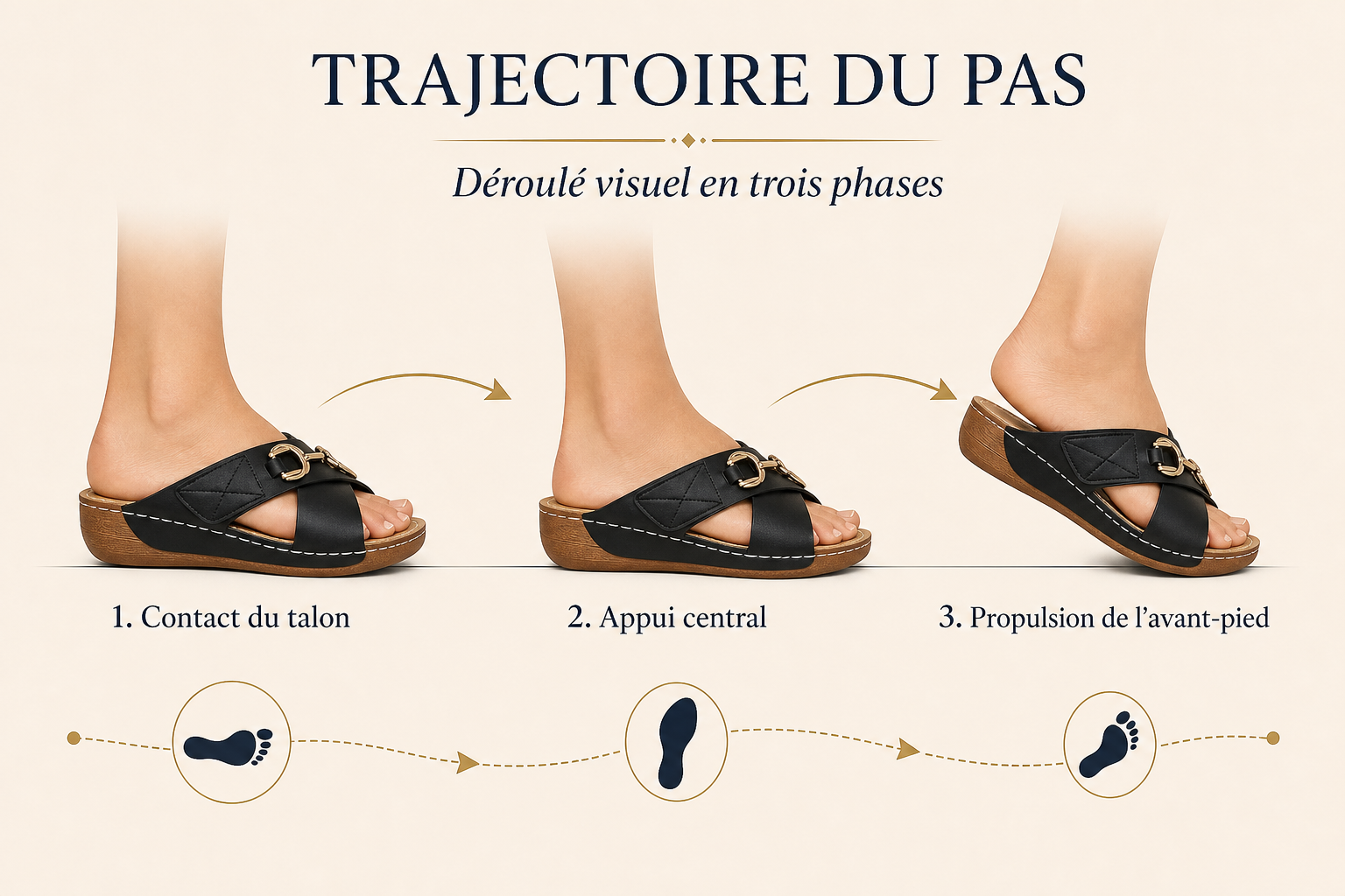 Trajectoire visuelle d’un pas en trois phases