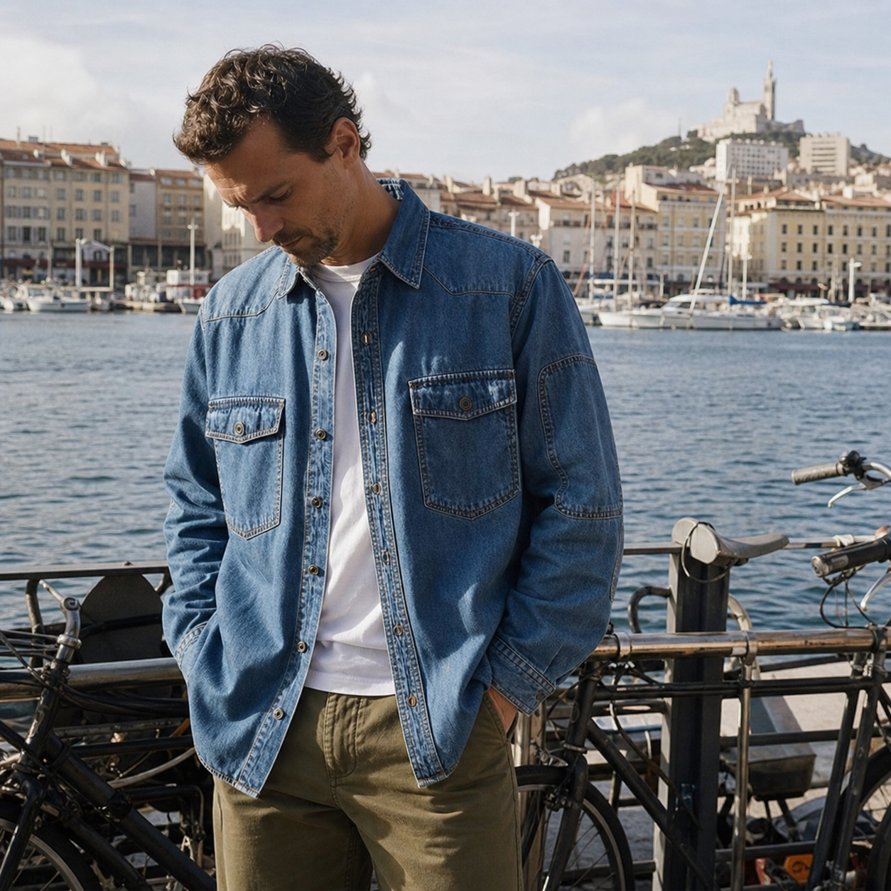 Homme en France portant l&rsquo;un des mod&egrave;les dans une sc&egrave;ne quotidienne, exemple 5