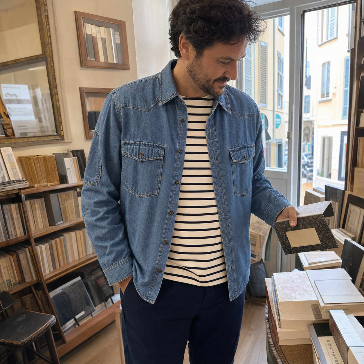 Homme en France portant l&rsquo;un des mod&egrave;les dans une sc&egrave;ne quotidienne, exemple 9