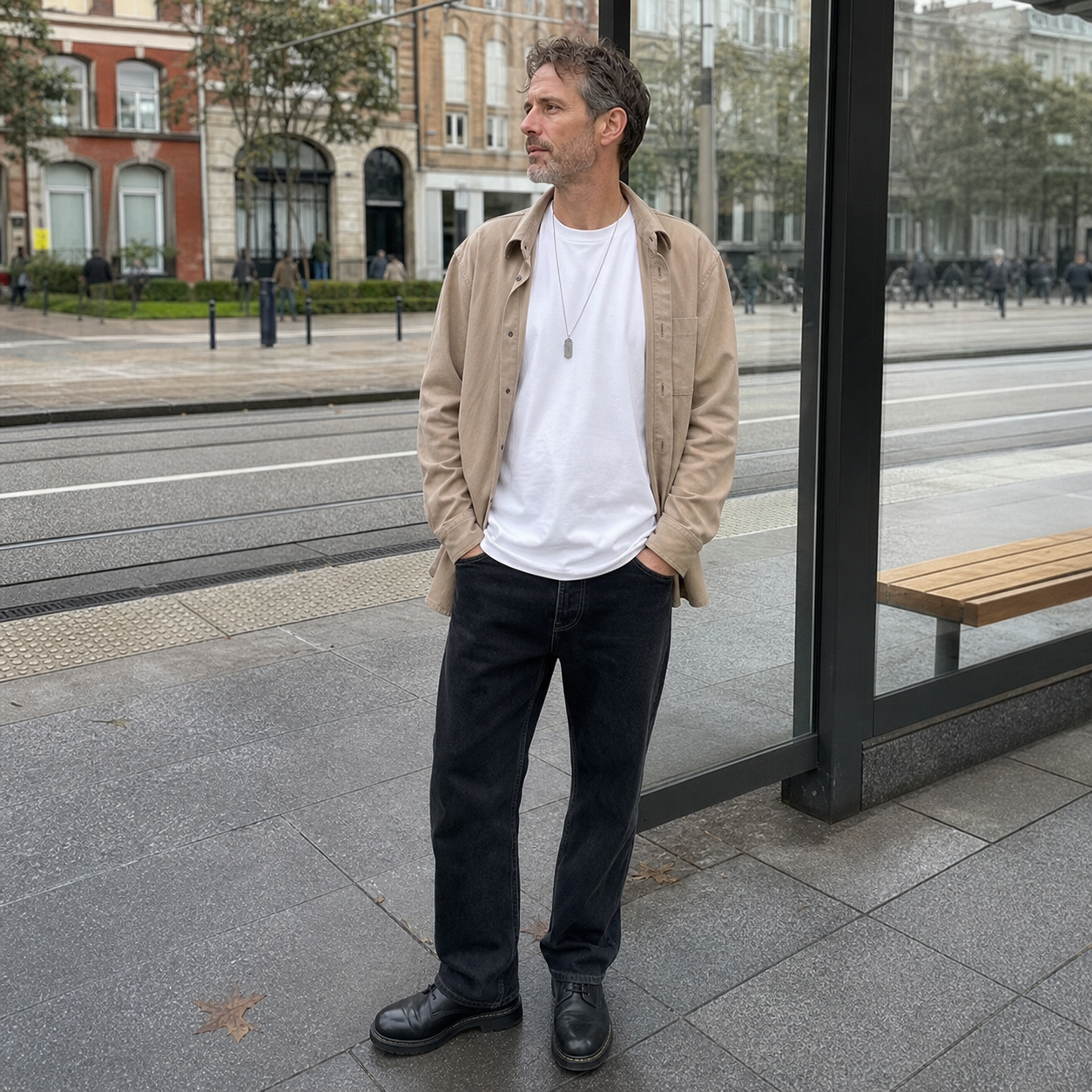 Homme en France portant l&rsquo;un des mod&egrave;les dans une sc&egrave;ne quotidienne, exemple 11