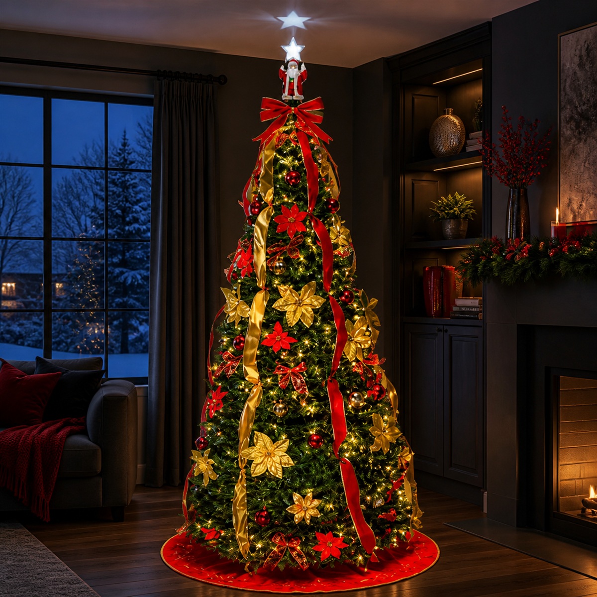 Sapin de Noël pop-up Superstar Santa entièrement décoré